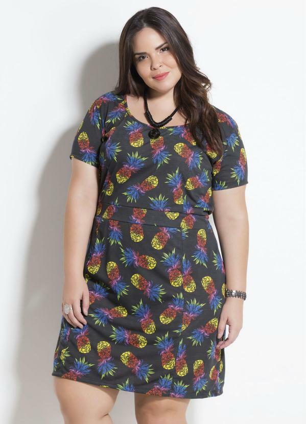 Marguerite Vestido Estampa Abacaxi Plus Size Marguerite