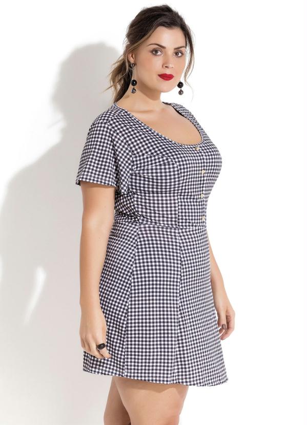 Quintess - Vestido Evasê Xadrez Vichy Plus Size Quintess 2