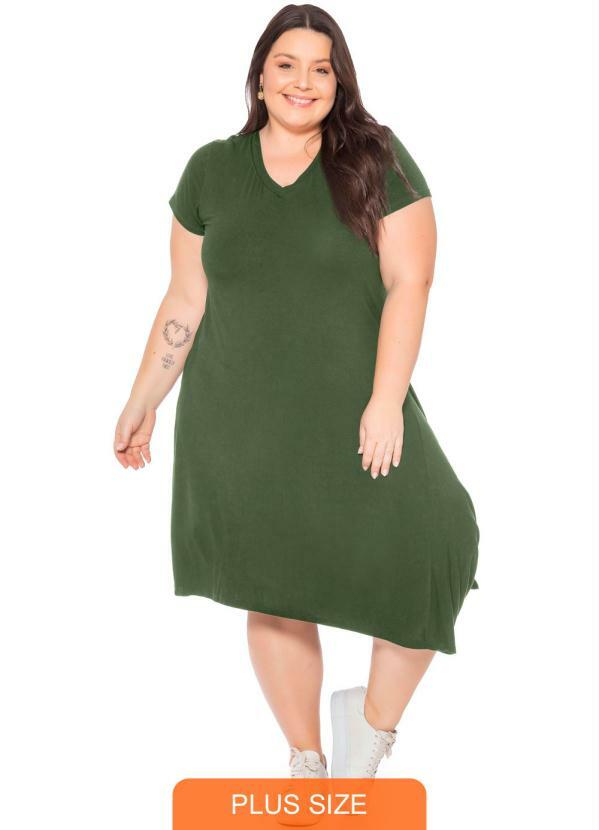 Miss Masy Plus - Vestido Feminino Básico com Barra Diagonal Verde