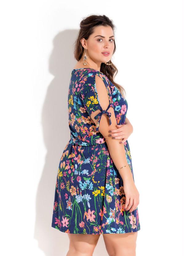 Quintess - Vestido Floral Azul Amarração Plus Size Quintess 2