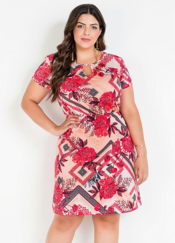 Vestido Floral Com Gota E Mangas Plus Size Marguerite