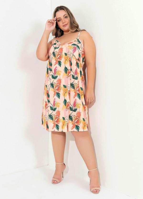 Marguerite - Vestido Floral Laranja com Franzido Plus Size 3