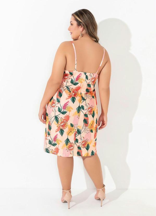 Marguerite - Vestido Floral Laranja com Franzido Plus Size 4