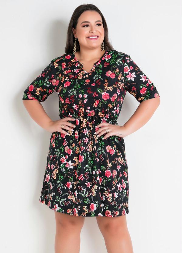 Vestido Floral Mangas 3 4 Plus Size Marguerite