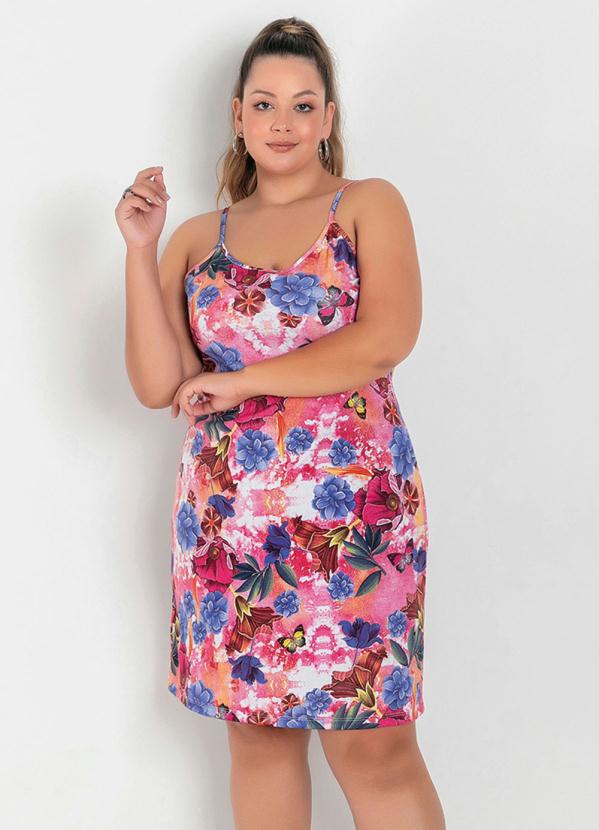 Vestido Floral Rosa Evasê Com Alças Plus Size Marguerite