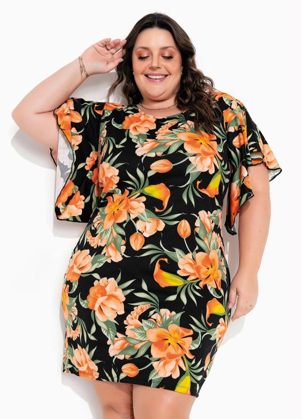 Marguerite Vestido Floral Tubinho Com Manga Ampla Plus Size