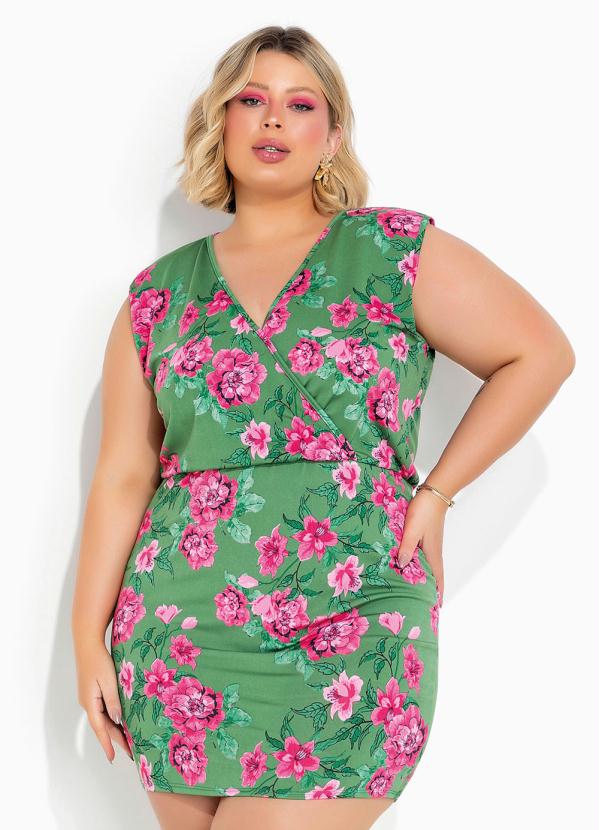 Vestido Floral Verde Transpassado Plus Size Marguerite