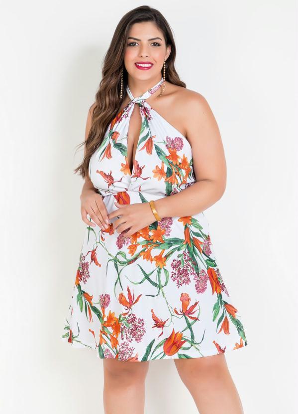 Marguerite Vestido Frente Única Floral Branco Plus Size