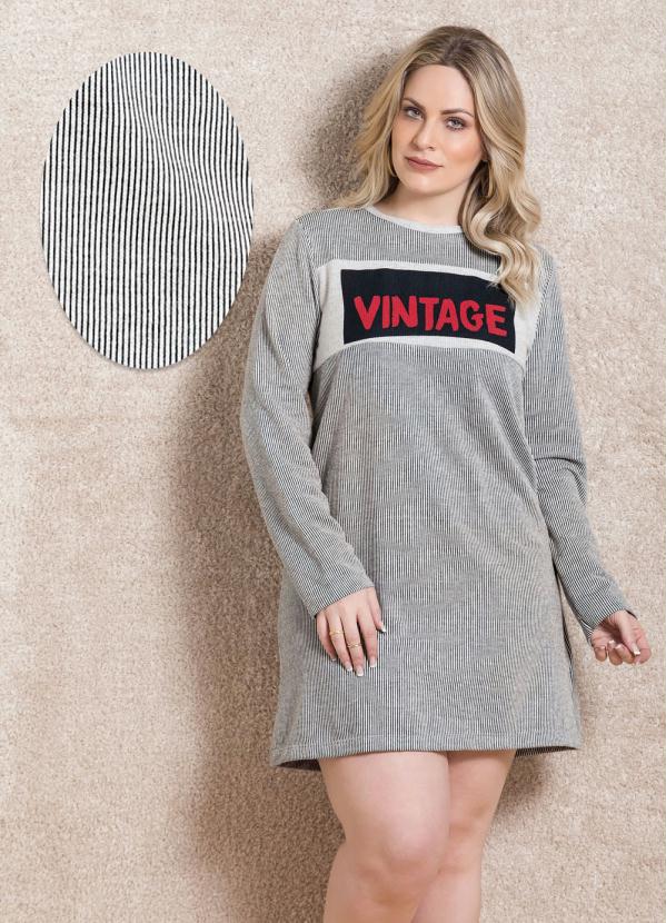 Quintess - Vestido Listrado Quintess Manga Longa