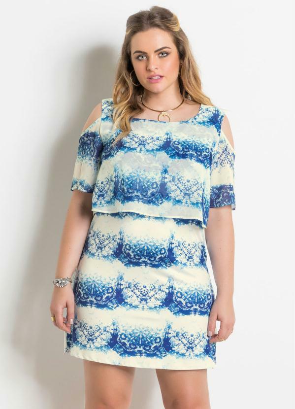 Quintess - Vestido Mandalas Babado Sobreposto Plus Size
