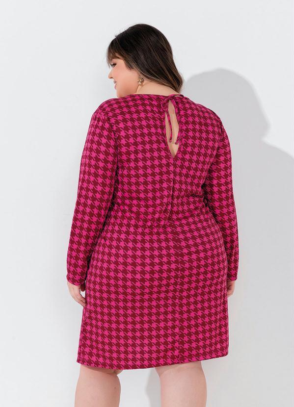 Marguerite - Vestido Pied de Coq Pink com Mangas Plus Size 2