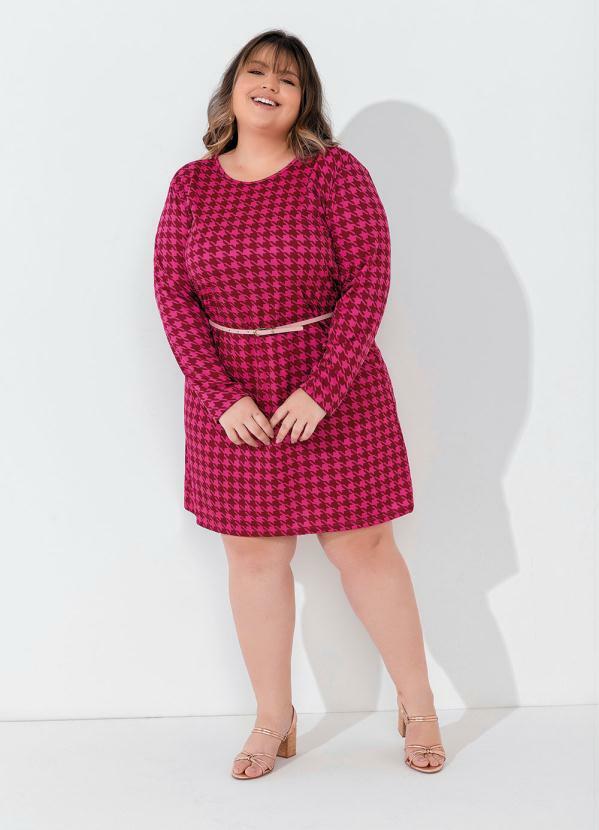 Marguerite - Vestido Pied de Coq Pink com Mangas Plus Size 3