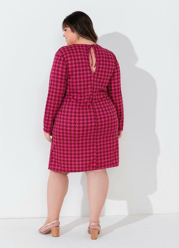 Marguerite - Vestido Pied de Coq Pink com Mangas Plus Size 4