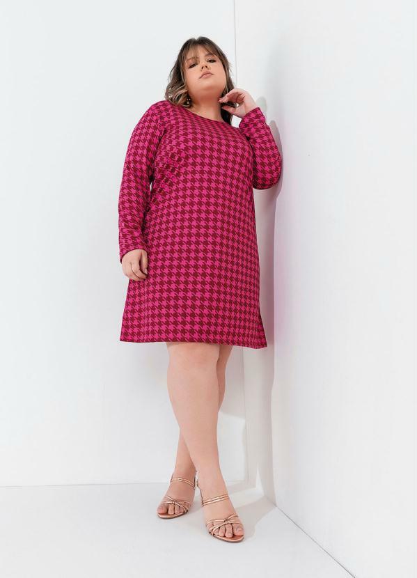 Marguerite - Vestido Pied de Coq Pink com Mangas Plus Size 5
