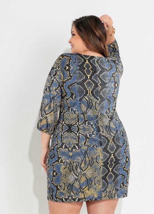 Outlet - Vestido Plus Size Cobra Azulada com Pregas 5