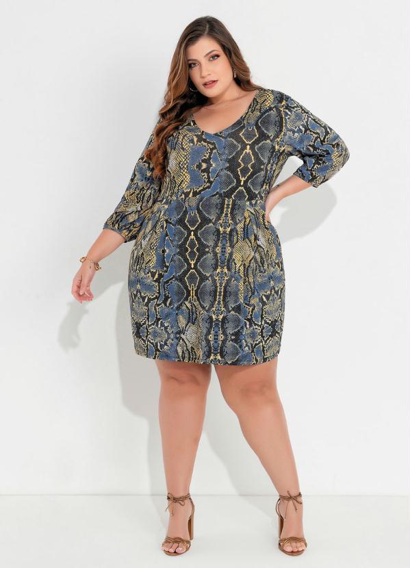 Outlet - Vestido Plus Size Cobra Azulada com Pregas 4