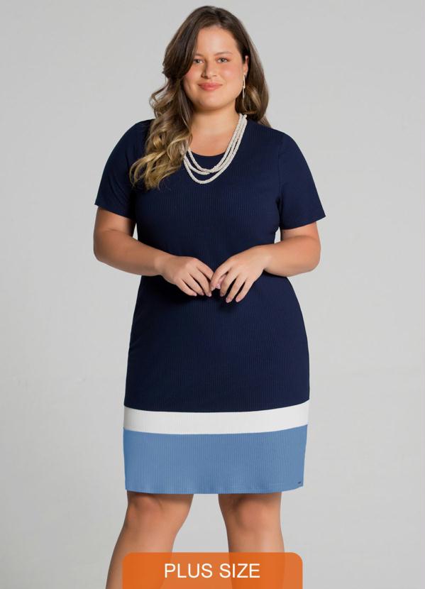 Vestido Plus Size Curto Canelado Listras Azul Lunender Mais Mulher