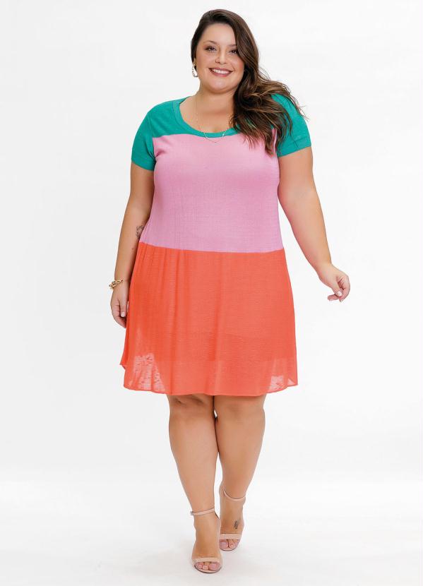 Outlet - Vestido Plus Size Tricolor em Tricô
