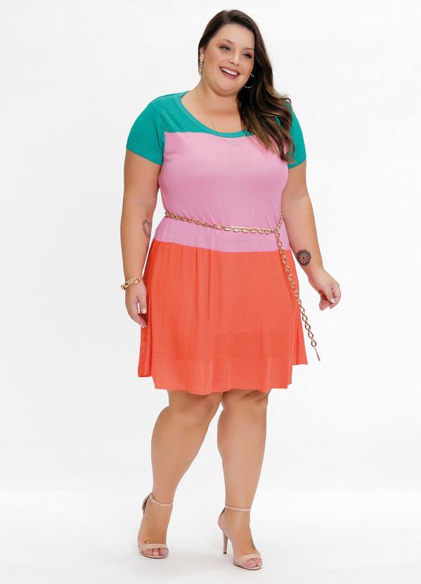 Outlet - Vestido Plus Size Tricolor em Tricô 4