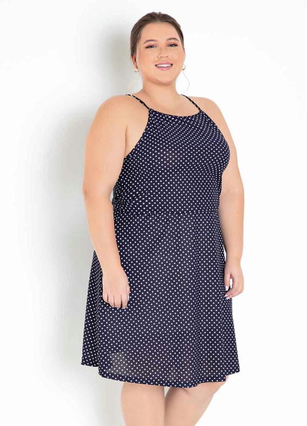 Vestido Poá Com Decote Franzido Plus Size Marguerite