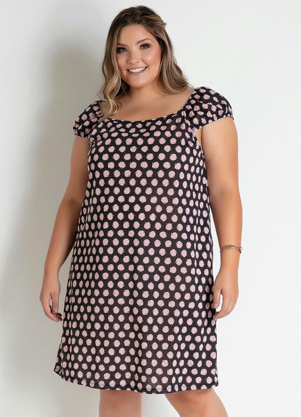 Vestido Poá Preto Com Elásticos Plus Size Marguerite