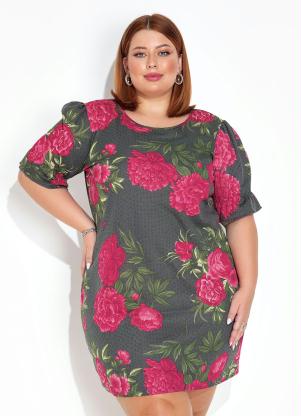 Marguerite - Vestido Poá Preto com Mangas Curtas Plus Size - MARGUERITE