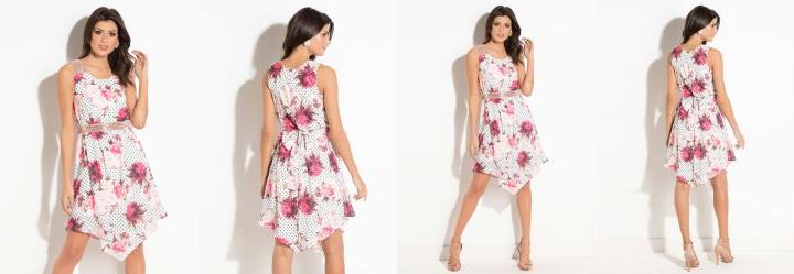 Vestido Quintess Cl�ssico Floral Po� com Faixa