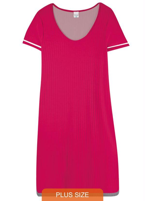 Malwee Plus - Vestido Rosa Escuro Feminino Canelado Viscose