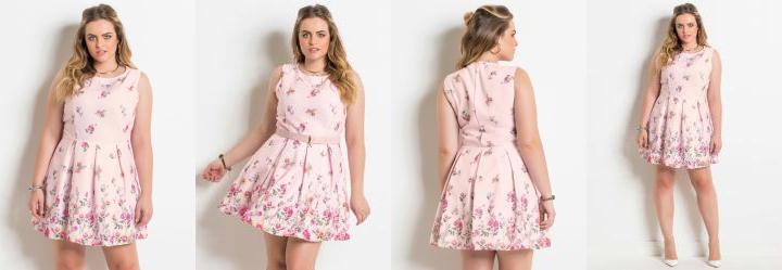 Vestido sem Mangas Floral Rosa Plus Size