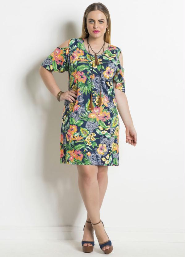 Quintess - Vestido Tropical Ombro Vazado Plus Size Quintess 3