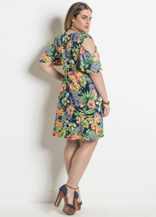 Quintess - Vestido Tropical Ombro Vazado Plus Size Quintess 4