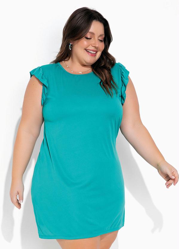 Vestido Turquesa Com Babadinhos Plus Size Marguerite