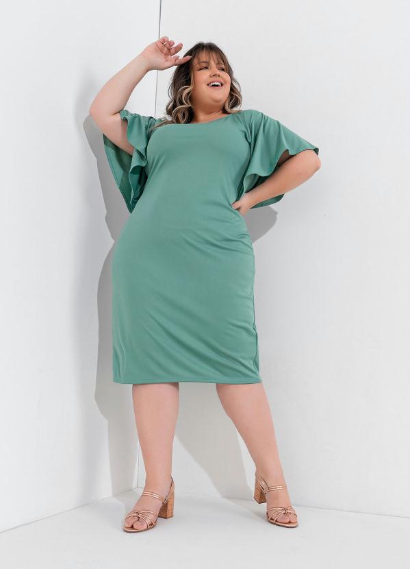 Vestido Verde Menta Tubinho com Mangas Plus Size - Marguerite