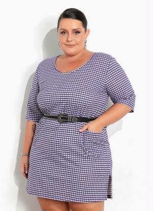 Marguerite - Vestido Xadrez Roxo com Bolsos Plus Size - MARGUERITE