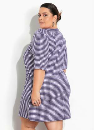 Marguerite - Vestido Xadrez Roxo com Bolsos Plus Size - MARGUERITE