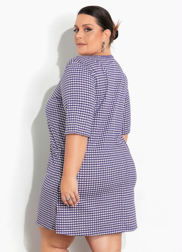 Marguerite - Vestido Xadrez Roxo com Bolsos Plus Size 3