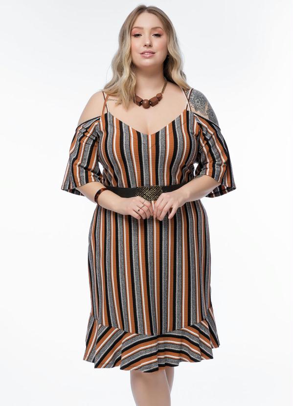 Mink - Vestido Plus Size Listrado com Alças Cruzadas