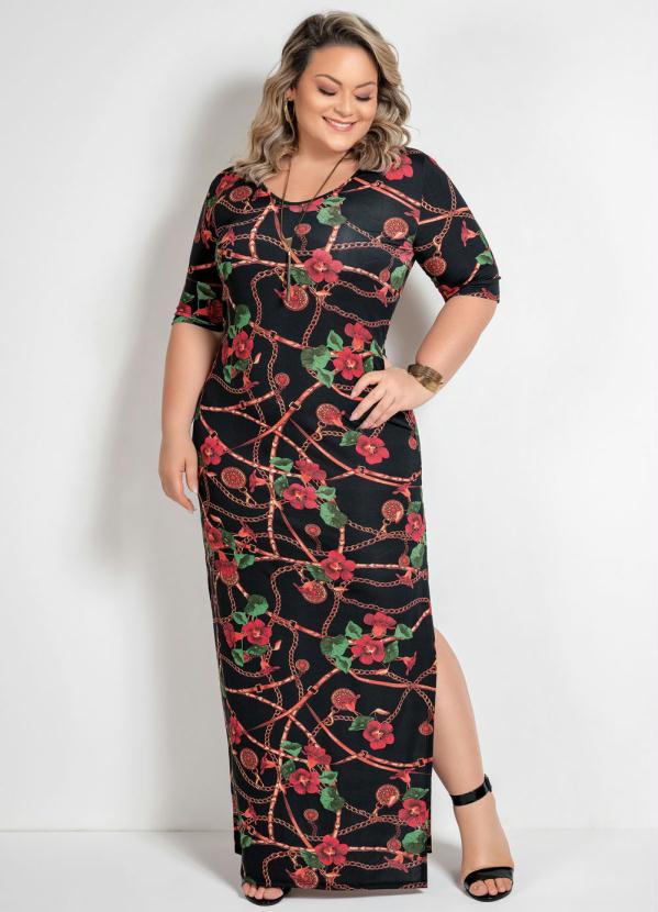 Vestido Com Fendas Laterais Floral Plus Size Marguerite 3333