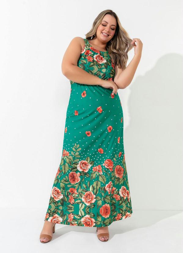 Vestido Floral Poá Elástico Na Cintura Plus Size Marguerite