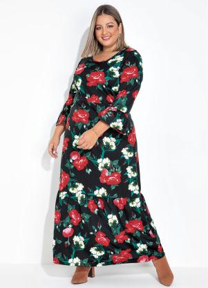 Marguerite - Vestido Floral Preto com Babados Plus Size - MARGUERITE