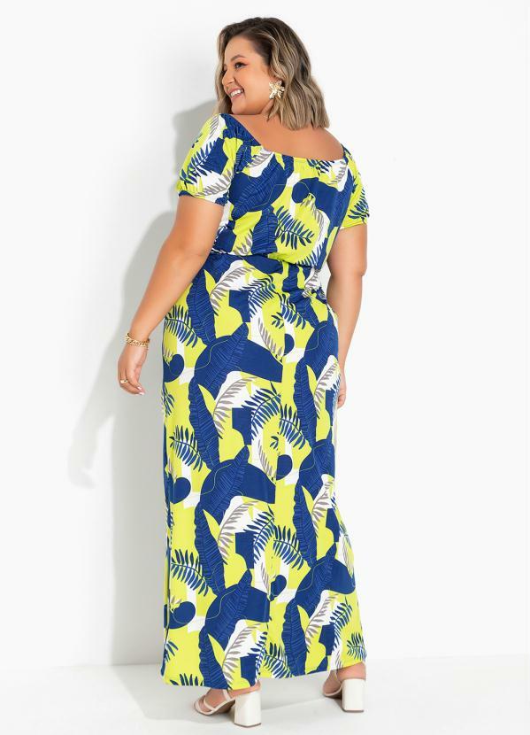Marguerite - Vestido Folhas Marinho Ombro a Ombro Plus Size 2
