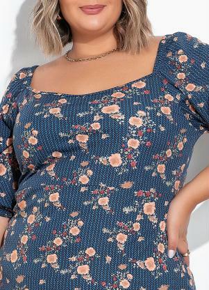 Marguerite - Vestido Geométrico com Mangas Bufantes Plus Size - MARGUERITE