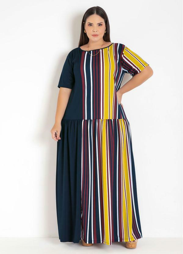 Vestido listrado best sale longo plus size