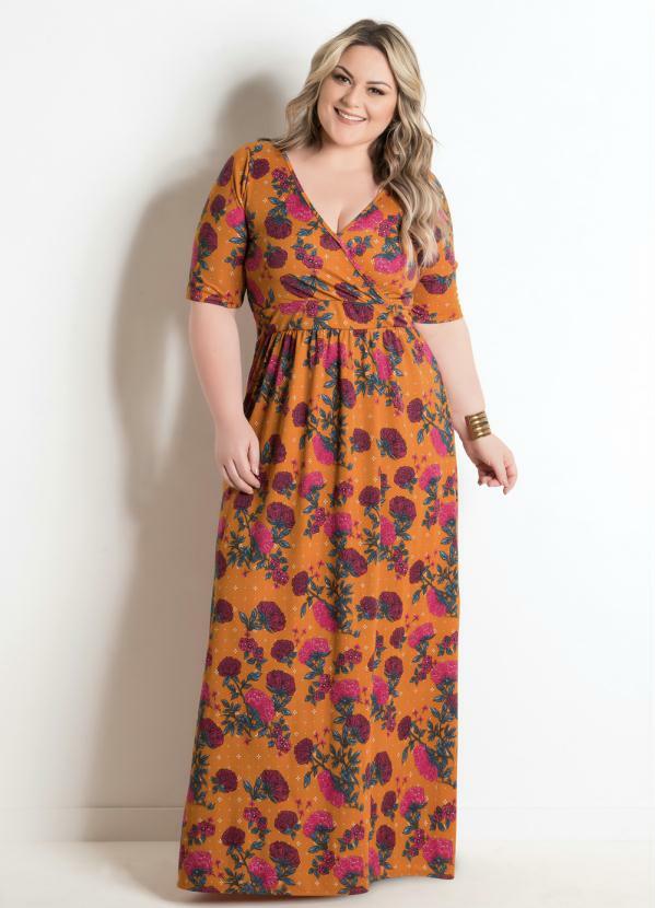vestido longo plus size floral