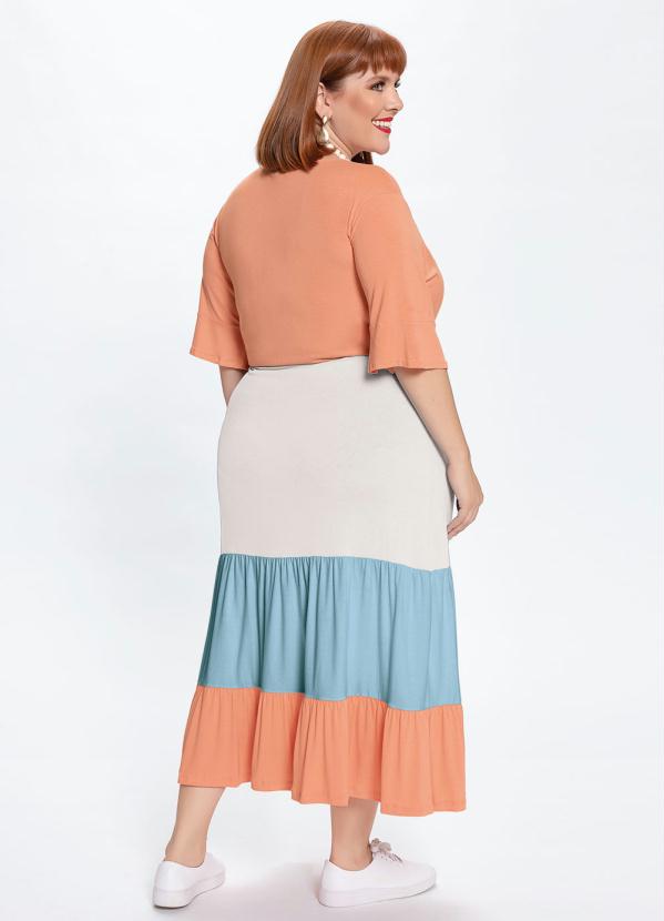 Outlet - Vestido Longo Coral Plus Size com Recortes 3