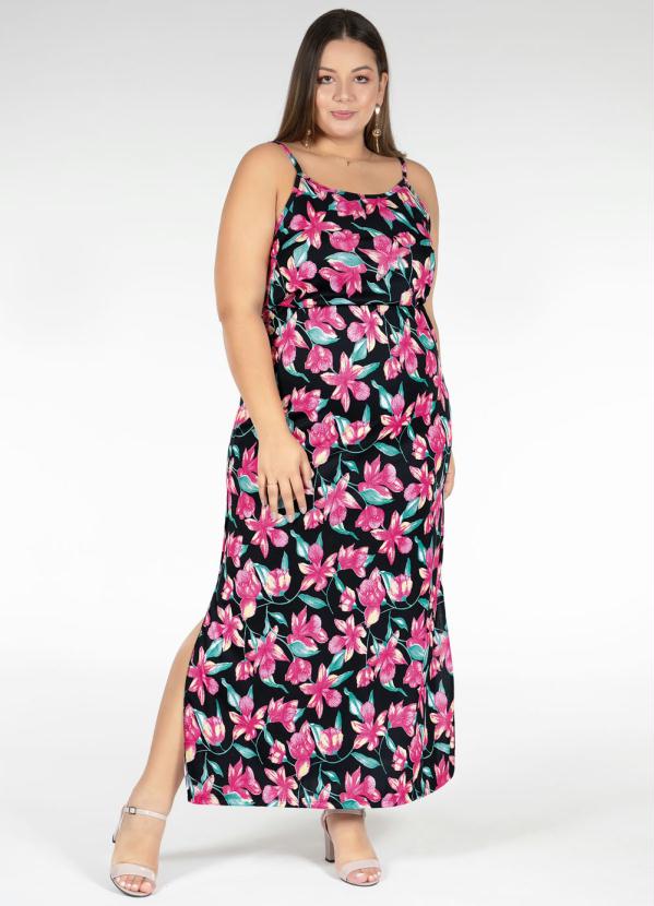 Vestido Longo Floral Com Fendas Plus Size Marguerite