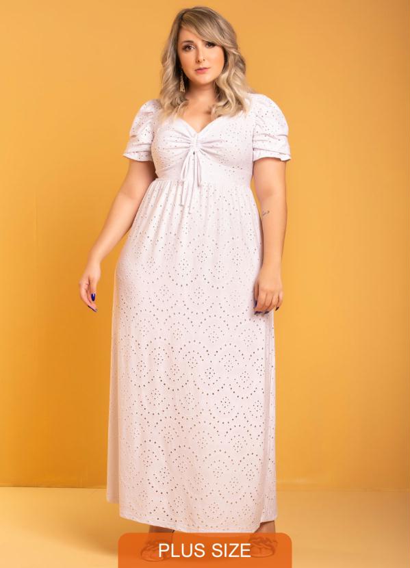 Vestido Longo Laise Branco Plus Size Chic e Elegante