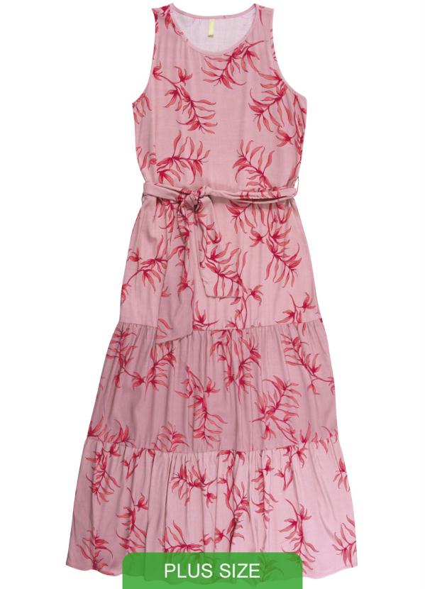 Cativa Plus Size - Vestido Longo sem Manga com Estampa Floral Rosa