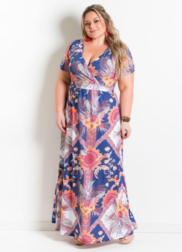 Vestido Longo Transpassado Plus Size Floral Marguerite