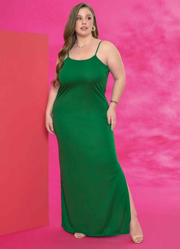 Vestido Longo Verde Com Alças E Fendas Plus Size Marguerite 9414